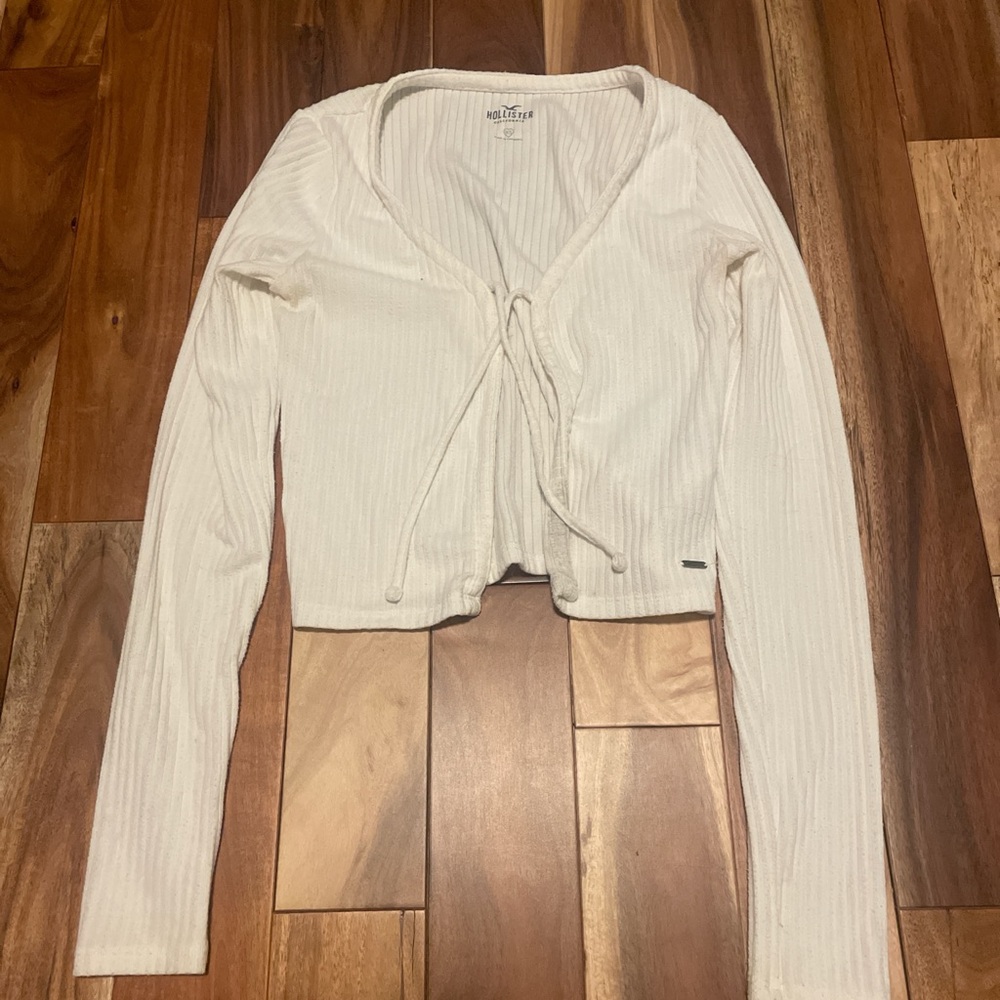Hollister White Ribbed Long Sleeve Top